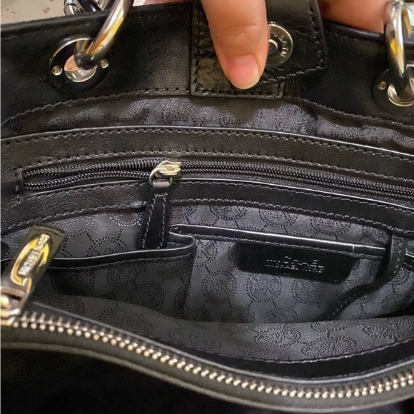 Michael Kors Cynthia Logo Black Leather Medium Sachel Bag Silver Black Hardware‎ - Picture 9 of 15